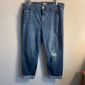 Dark Wash Distressed Boyfriend Jeans